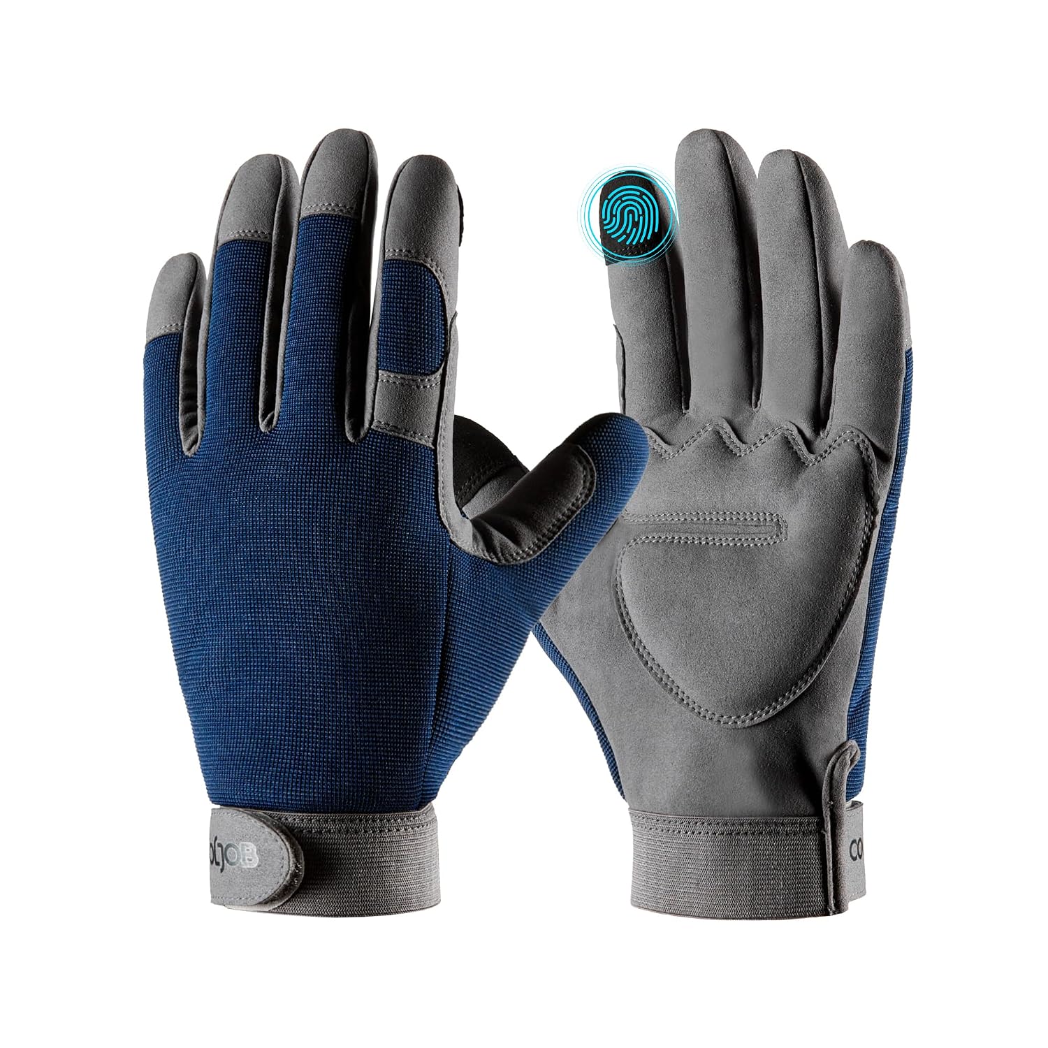 Detalle de COOLJOB Touchscreen-Gartenhandschuhe (durchstichsicher), gepolstert mit Klettverschluss – Navy, XL (1 Paar)