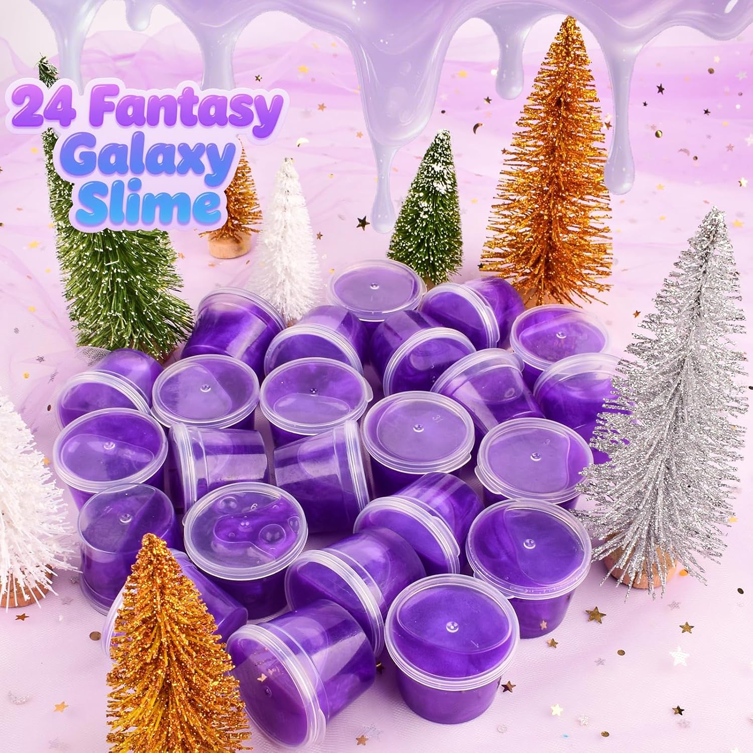Detalle de Galaxy Slime 24 Pack (Purple) – Non-sticky, soft & smooth mini slime party favours