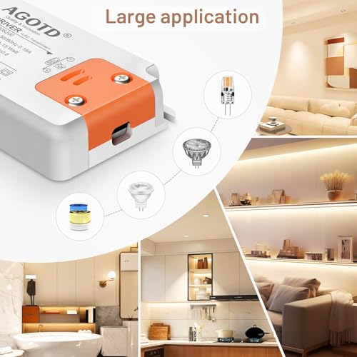 Detalle de Transformateur LED AGOTD 220-240V vers DC 12V 1,25A, 15W – alimentation constante pour LED (intérieur)