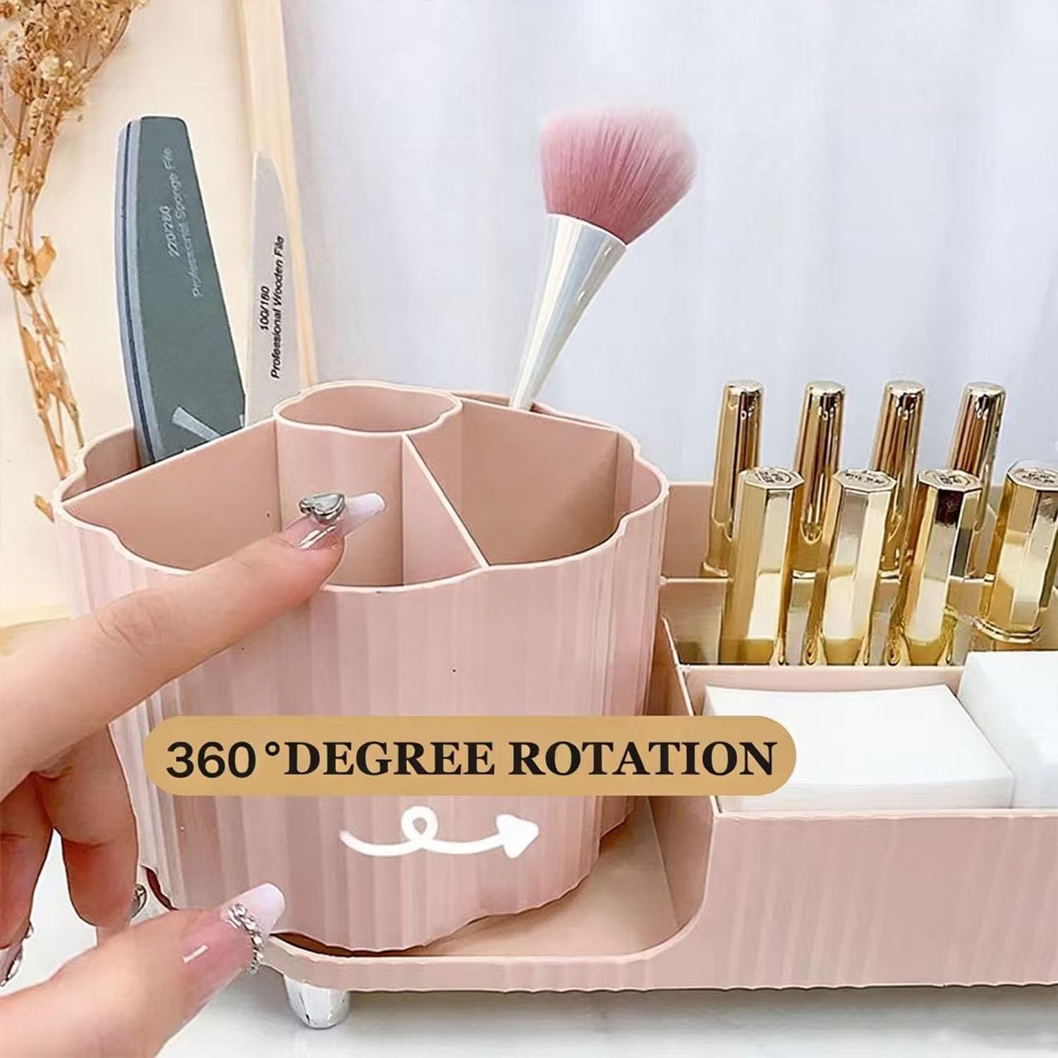 Detalle de Lepat Makeup Organiser: 360° Rotating 2‑in‑1 Cosmetic and Skincare Storage