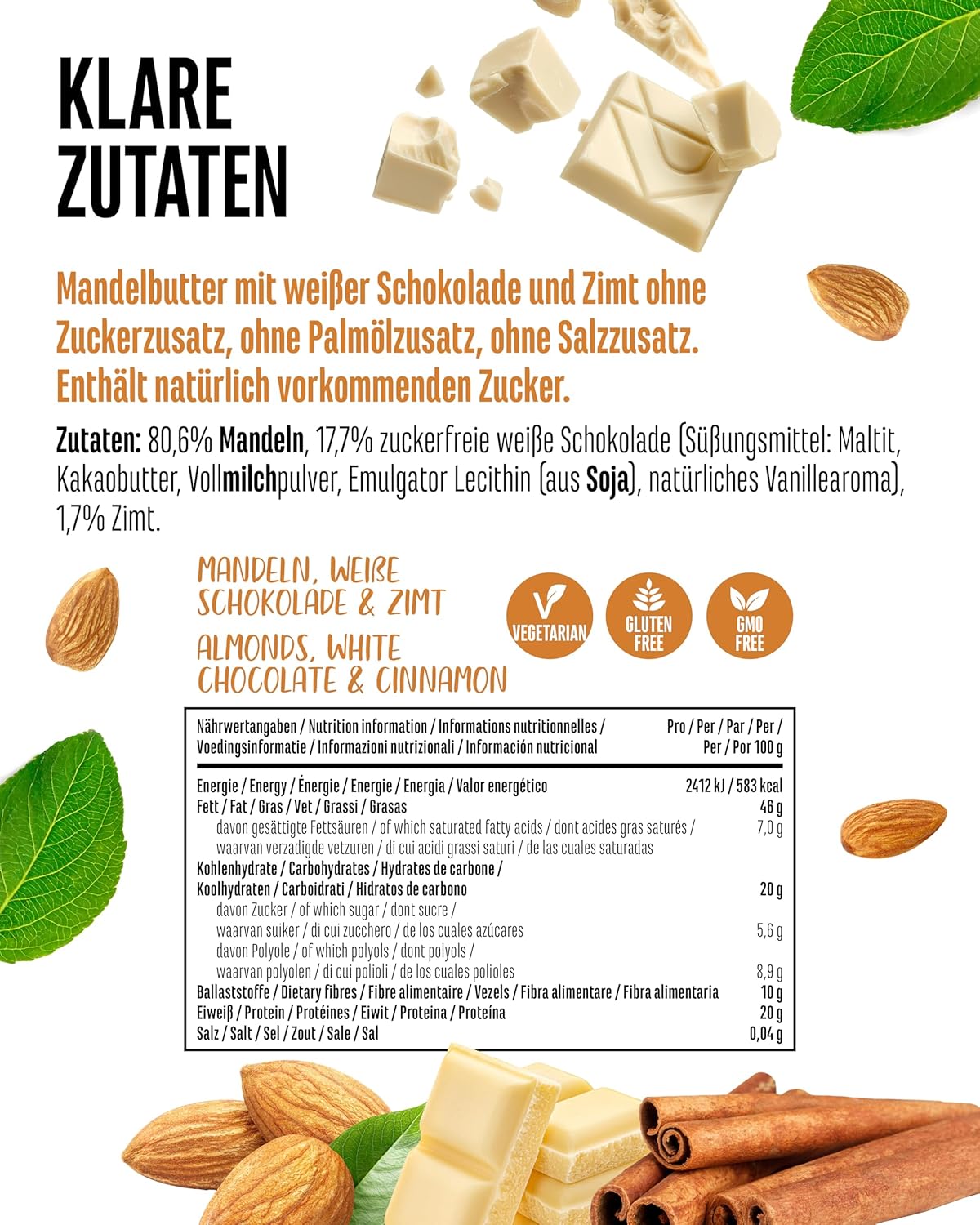 Thumbnail 1 de Vit4ever Mandelbutter Weiße Schokolade Zimt – 1 kg, natürliche Mandelbutter ohne Palmfett