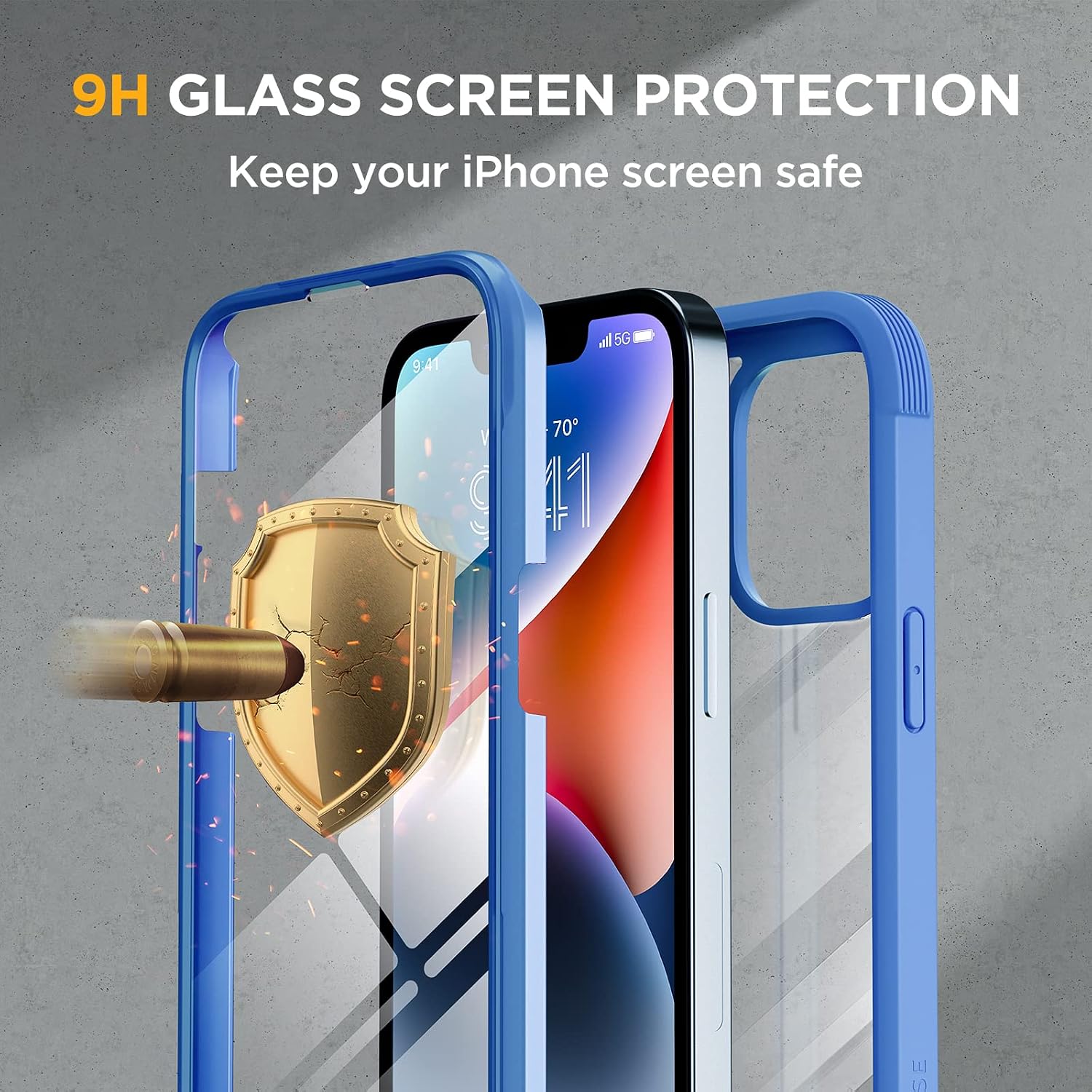 Detalle 1 de Miracase iPhone 14 6.1-inch Case with Built-in 9H Glass Screen Protector (Capri Blue)