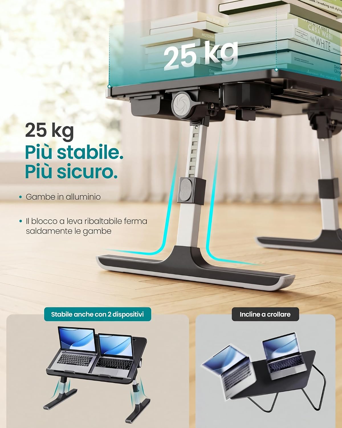 Detalle de SONGMICS Tavolino da Letto per PC, Scrivania Pieghevole: versatilità e comfort in un unico tavolo