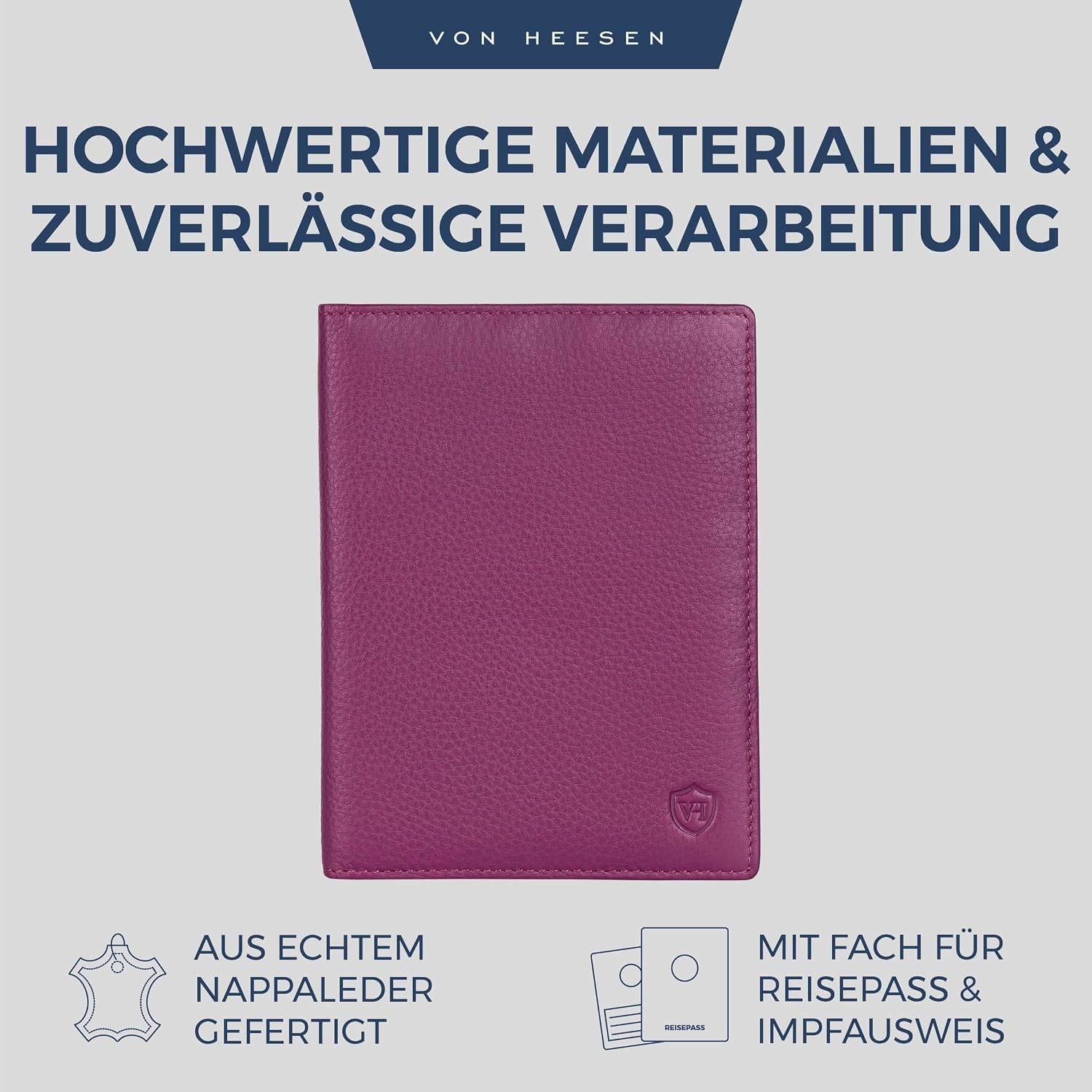 Detalle 2 de VON HEESEN Reisepasshülle aus Nappaleder mit RFID-Schutz (Pink) – Passhülle & Karten-Organizer im Etui-Format
