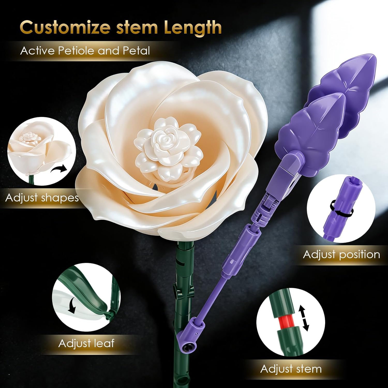 Thumbnail 3 de QYCHHJ White Roses Flower Bouquet Building Set with Vase – 256 Pcs