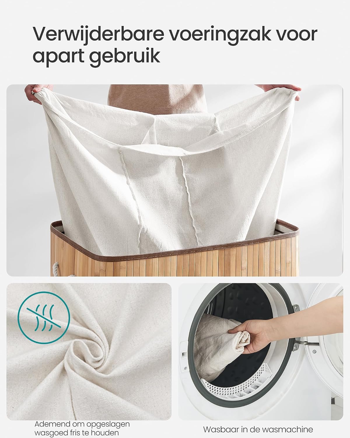 Thumbnail 6 de SONGMICS RONEX Collection LCB091N01 wasmand 150 liter met 3 vakken en bamboe