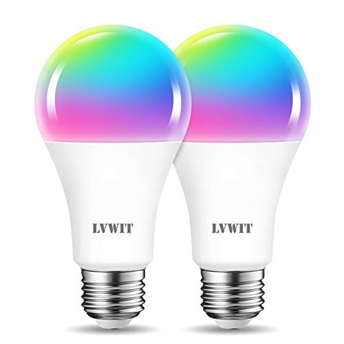Detalle de LVWIT Bombilla LED Inteligente A70 WiFi/Bluetooth 14W RGB (2 uds) – E27, compatible con Alexa/Google Home y Smart Life/Tuya