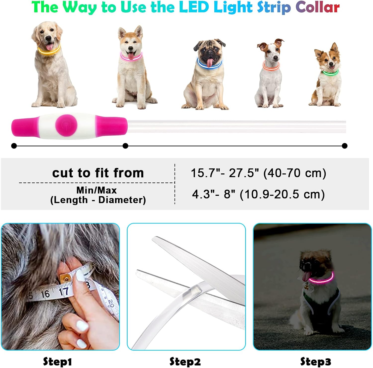 Detalle de AUAUY collare luminoso LED per cani 6 ore