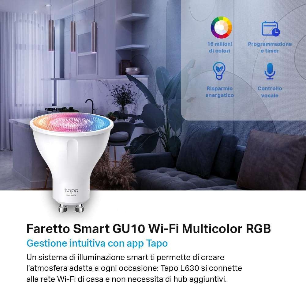 Thumbnail 2 de Tapo L630: Lampadina LED GU10 Intelligente RGBW da 350 lm con controllo vocale