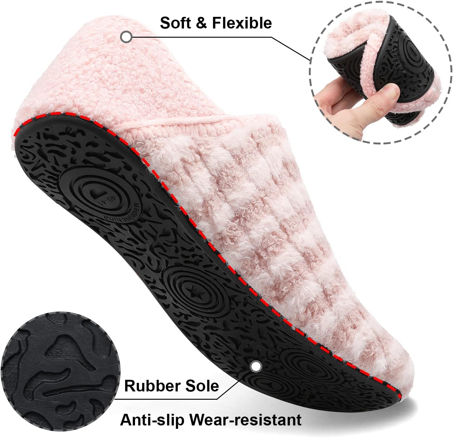 Detalle de Fires Slip-On Slippers with Textured Rubber Soles, Washable Unisex House Shoes