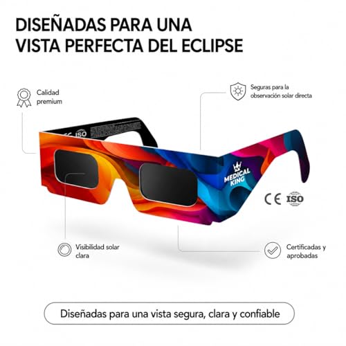 Detalle de Medical king | 12 Gafas Eclipse Solar ISO 12312-2 – kit completo para observar el eclipse 2026