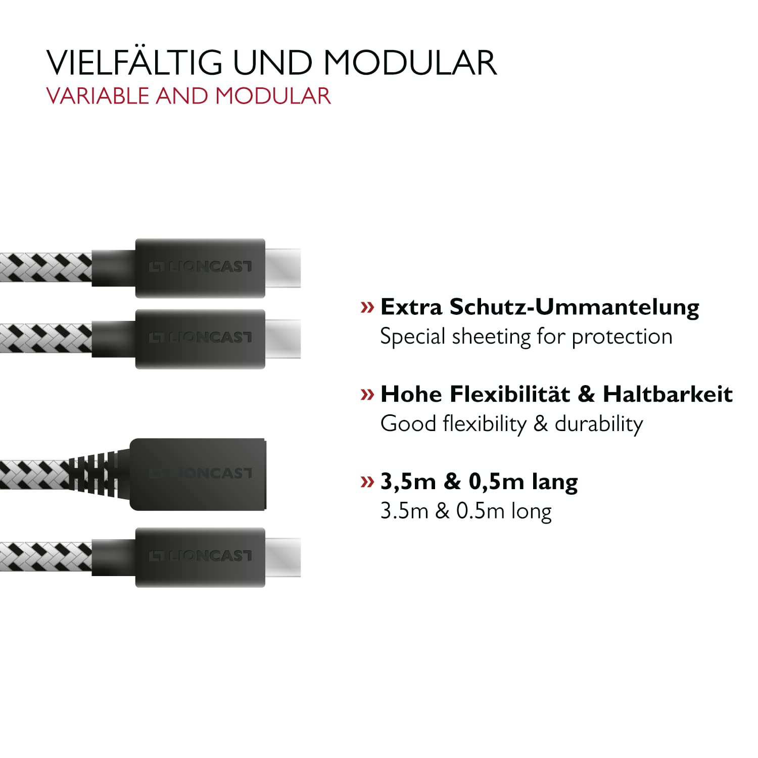 Detalle 1 de Lioncast Ladekabel für PS5 – 4 m DualSense Laden & Spielen mit Nylonmantel