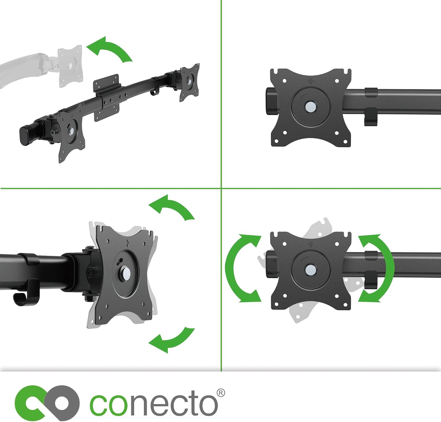 Detalle de conecto Adaptateur double écran pour 2 moniteurs mural (VESA 75x75/100x100) inclinable et pivotant, charge max 10 kg