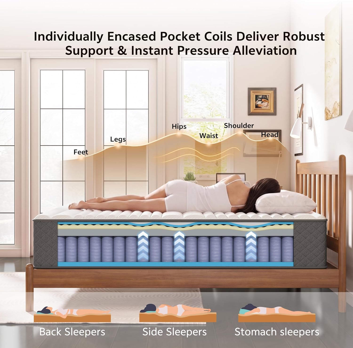 Detalle de PurrJoys Full Mattress: 12-Inch Cooling Gel Memory Foam & Pocket Spring Hybrid (Full Size)