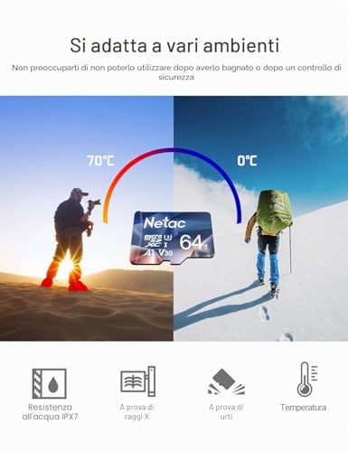 Detalle de Netac Micro SD 64 GB UHS-I A1 V30: velocità affidabile per foto, video 4K e giochi