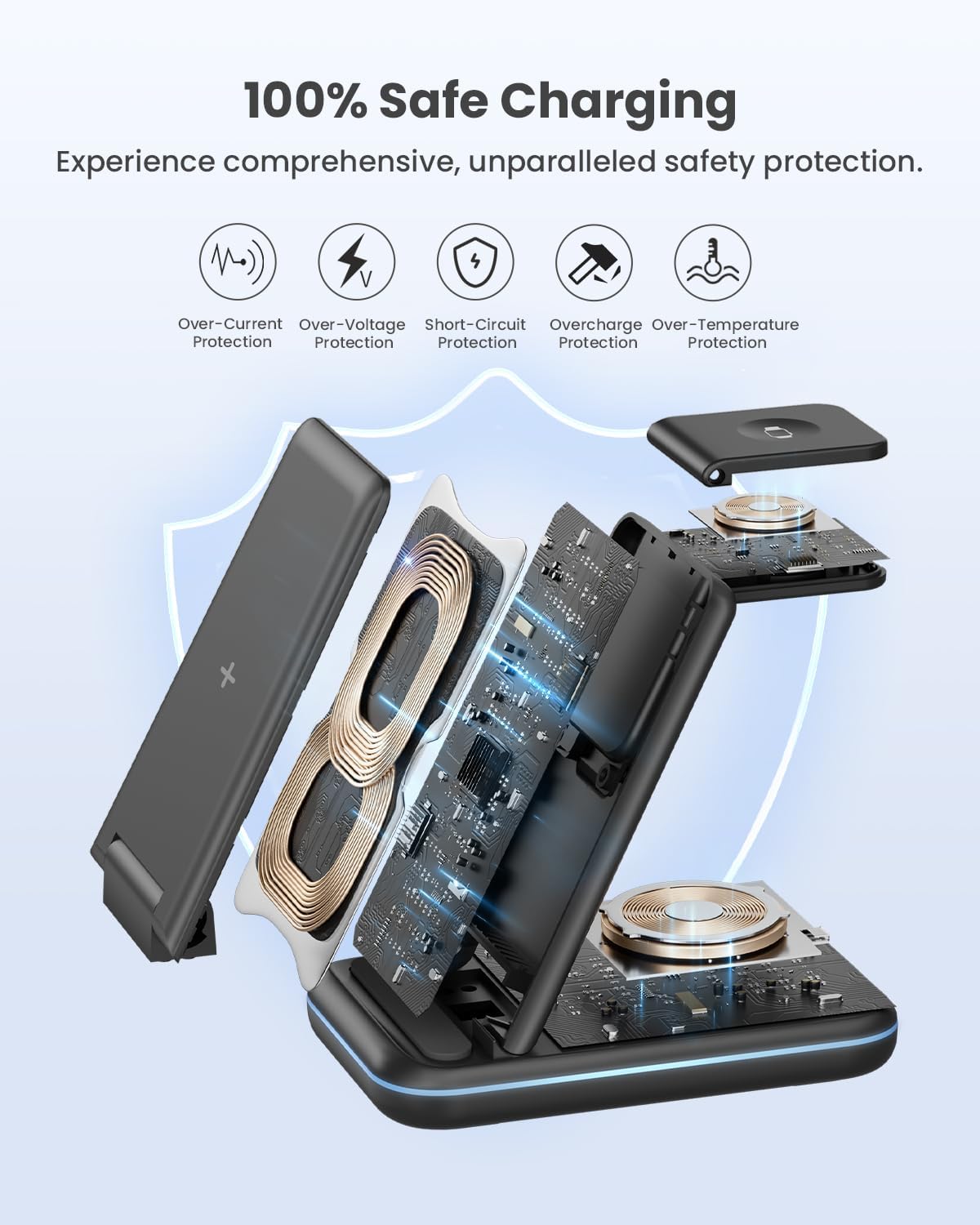 Detalle de GEEKERA 3-in-1 Wireless Charging Station for iPhone, Apple Watch and AirPods (Carbon Black)