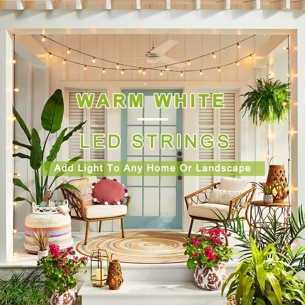 Detalle de Kawaya LED Outdoor String Light 30M | IP65, Shatterproof 50+2 Bulbs, Warm White Festoon