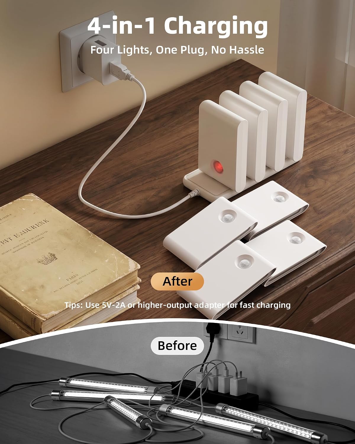 Detalle 2 de EZVALO NL01CA Motion Sensor Night Lights, 8-Pack with Charging Station