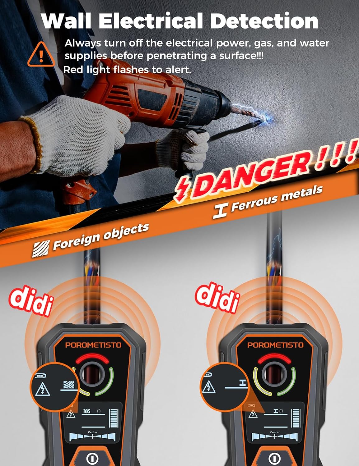 Detalle 1 de POROMETISTO DSF02 6-in-1 wandscanner met LCD en kabeldetectie