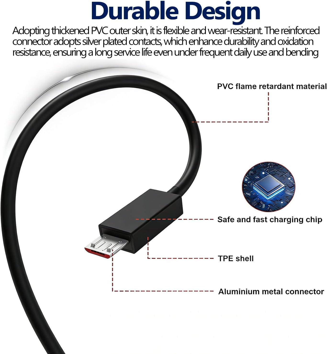 Thumbnail 4 de 5FT Micro USB Charger Cable for Simplehuman Round Mirrors (5" & 8"), USB-A to Micro USB, Black