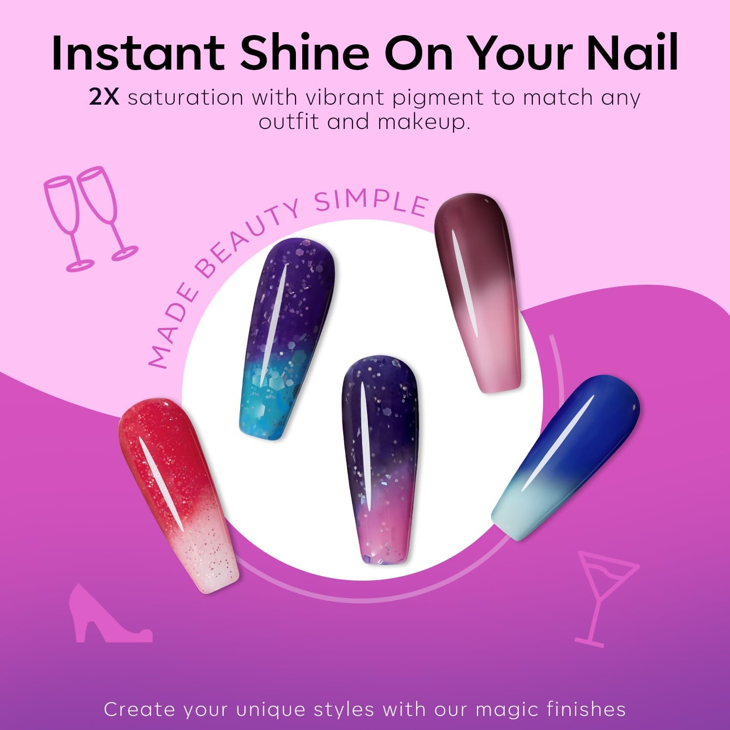 Detalle de modelones Color Changing Nail Polish Set, 6-Color Temperature-Reacting Quick-Dry Nail Kit
