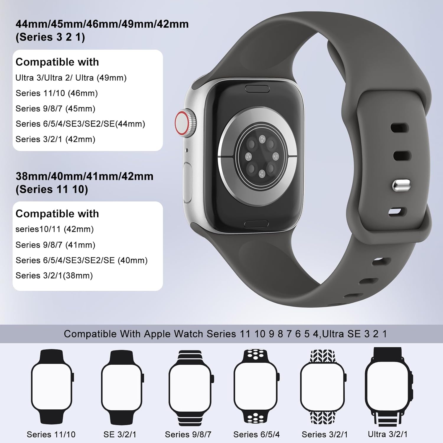 Detalle de Higgs Sport Strap for Apple Watch (38–49mm) — Soft Silicone, Suitable for All Colours