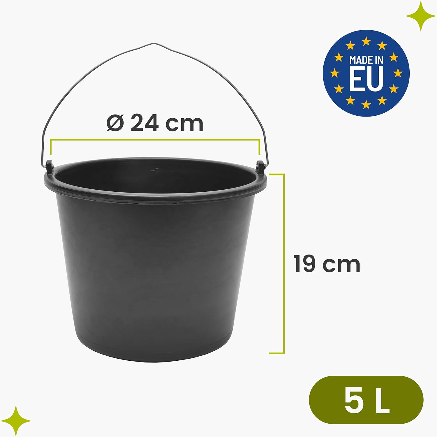 Thumbnail 1 de Garronda Baueimer 5er-Set 5 L – robuster Mörteleimer aus recyceltem Kunststoff mit Metallhenkel
