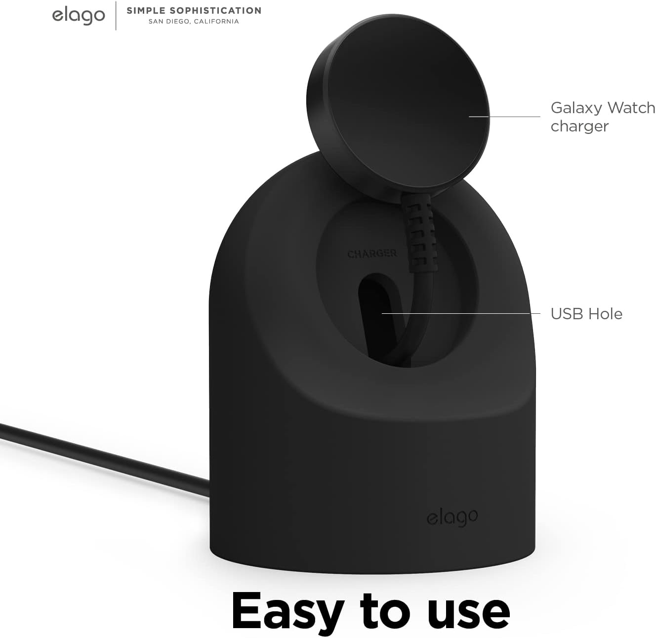Thumbnail 3 de elago GWT2 Charger Stand for Samsung Galaxy Watch (8/8 Classic, 7/Ultra, 6/6 Classic, 5/5 Pro) – Nightstand mode with cable management (black)