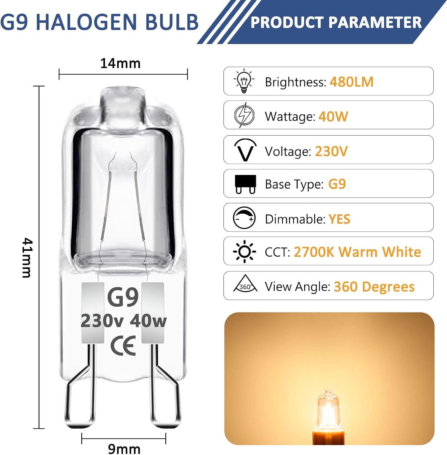 Detalle 2 de Caldarax G9 Halogenlampen 40W 12er Pack