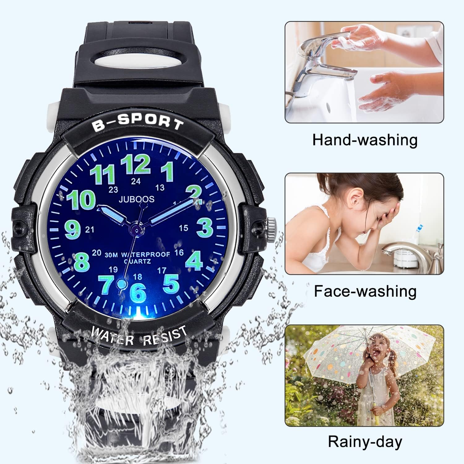 Detalle de Juboos Neue 7-Farbige Kinderuhr – Analoge Quarz-Uhr für Jungen & Mädchen, 30 m wasserdicht, mit weichem Armband