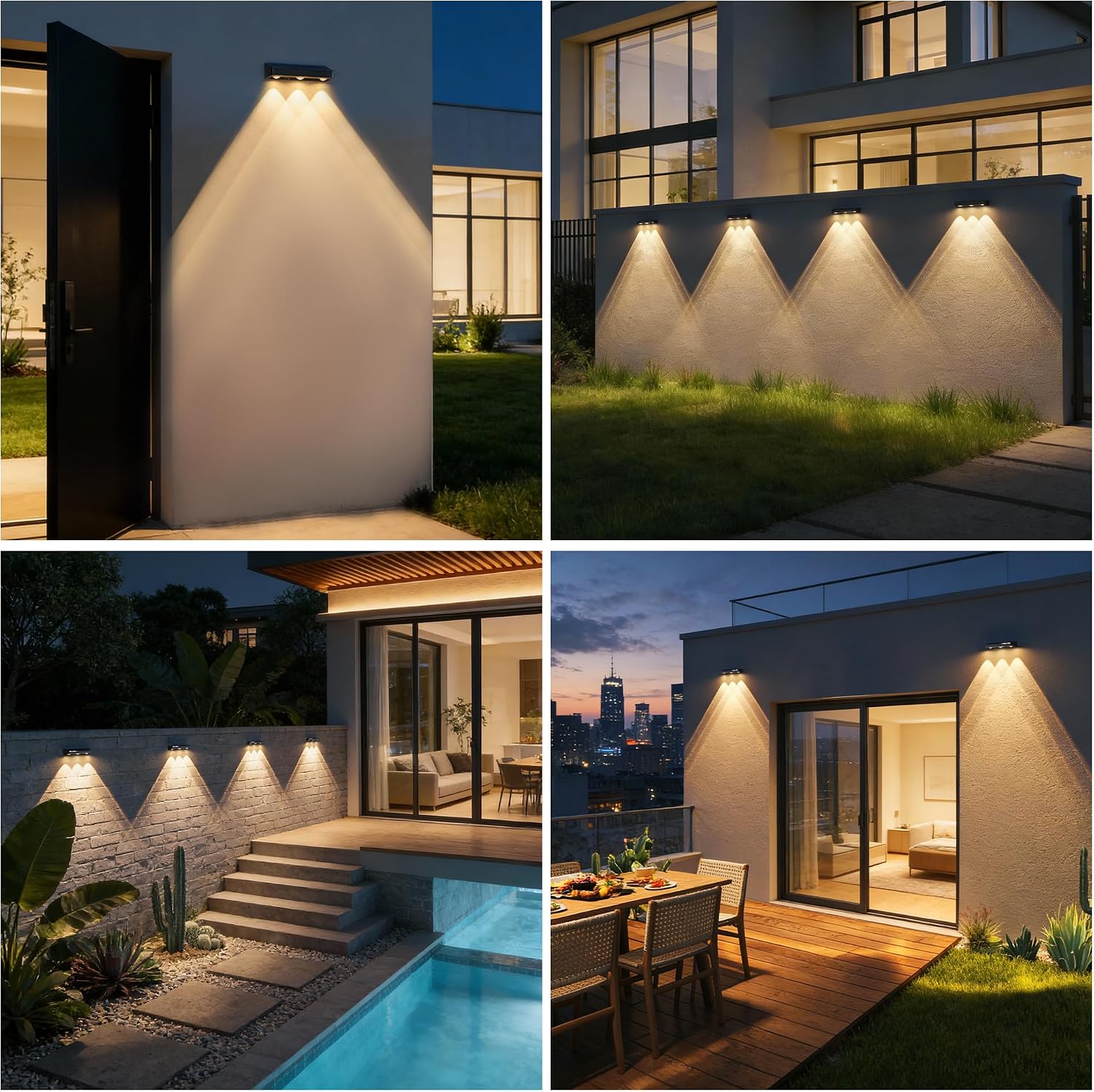 Thumbnail 6 de sununiny Solar Fence Lights Outdoor (4 Pack) – triple-lens LED wall lights with 3 colour modes
