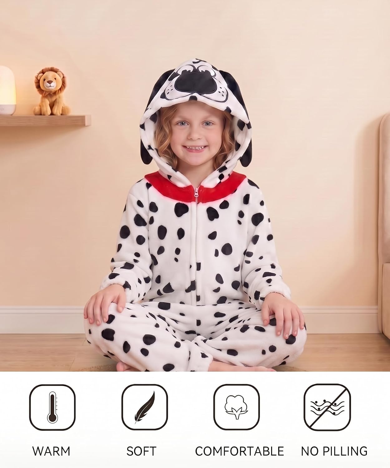 Detalle 1 de LONULAIN WXETSY Kids’ Animal Onesie Pajamas, Flannel Fleece Hood and Pockets