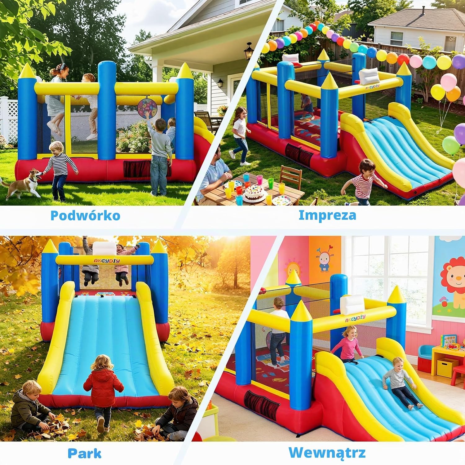 Detalle de AKEYDIY dmuchany zamek dla dzieci ze zjeżdżalnią, trampoliną i koszem