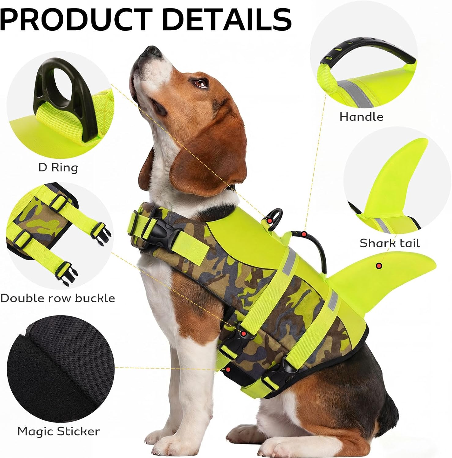Detalle de CITÉTOILE Dog Shark Life Jackets Vest: Safe, Durable Buoyancy Aid for Your Dog