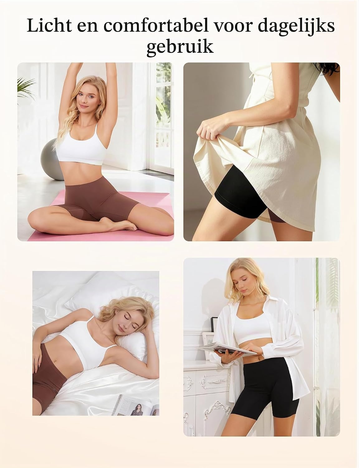 Detalle 2 de VOENXE dames anti-schuurshorts met hoge taille, katoen, 4-pack