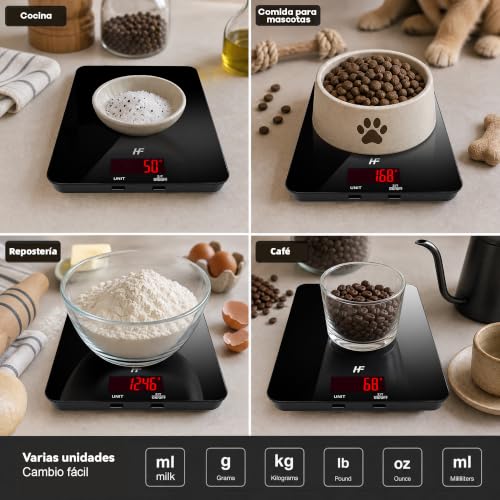 Thumbnail 7 de HomeFashion Bascula de Cocina 20 kg con plataforma de vidrio y pantalla LED 50 mm