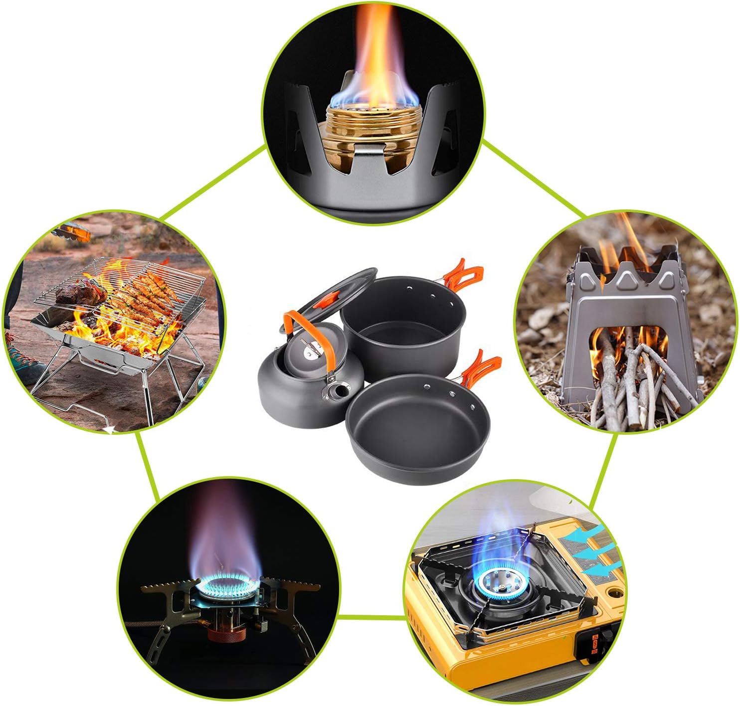 Detalle de Aandyou Camping Cookware Kit (13-piece) for 2–3 people: non-stick pot, pan & 0.8 L kettle