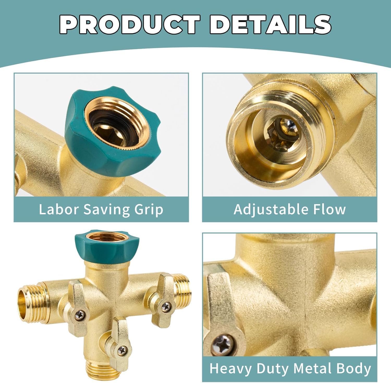Detalle de Hydrogarden Heavy Duty Metal 3 Way Garden Hose Splitter with Shut-Off Valves (3/4 inch)