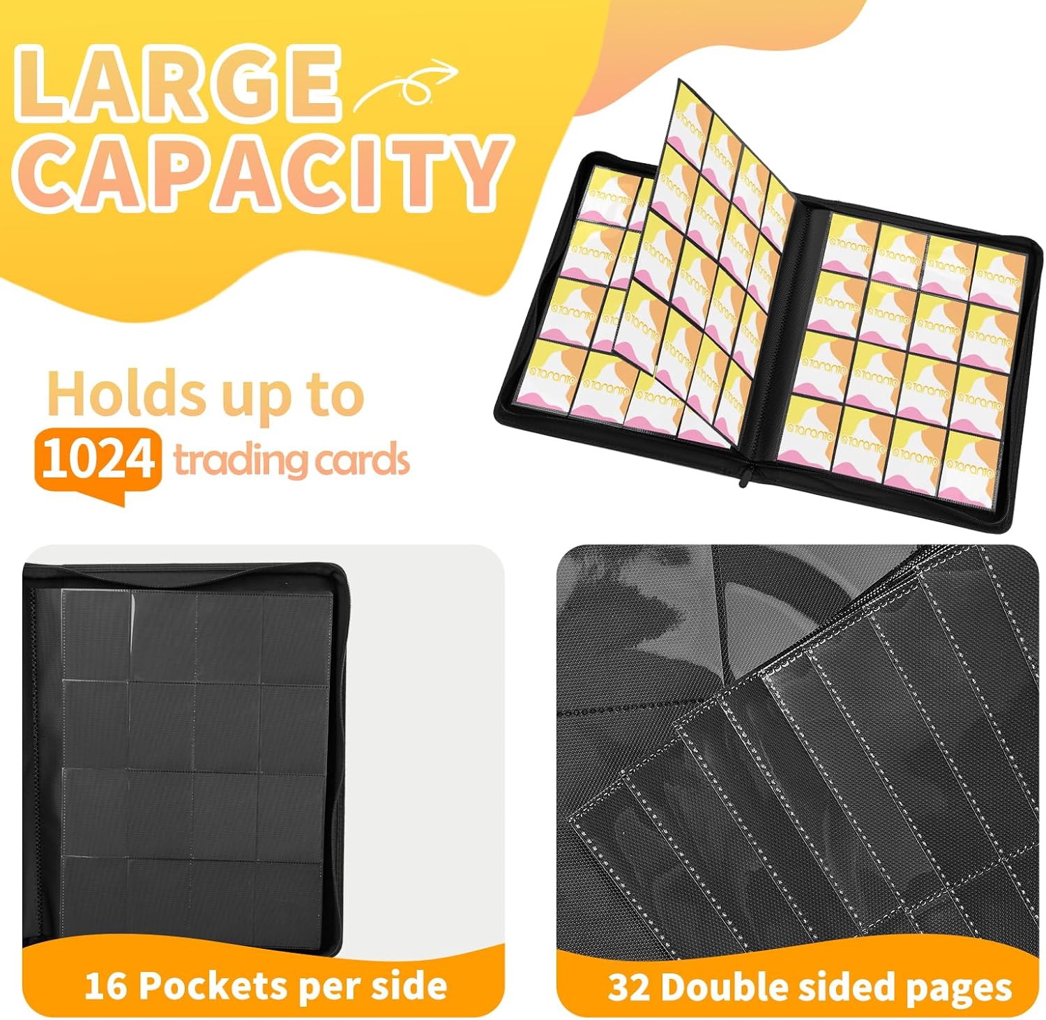 Detalle de Premium 1000+ Pockets Trading Card Binder (16-Pocket, Side-Loading) - Black