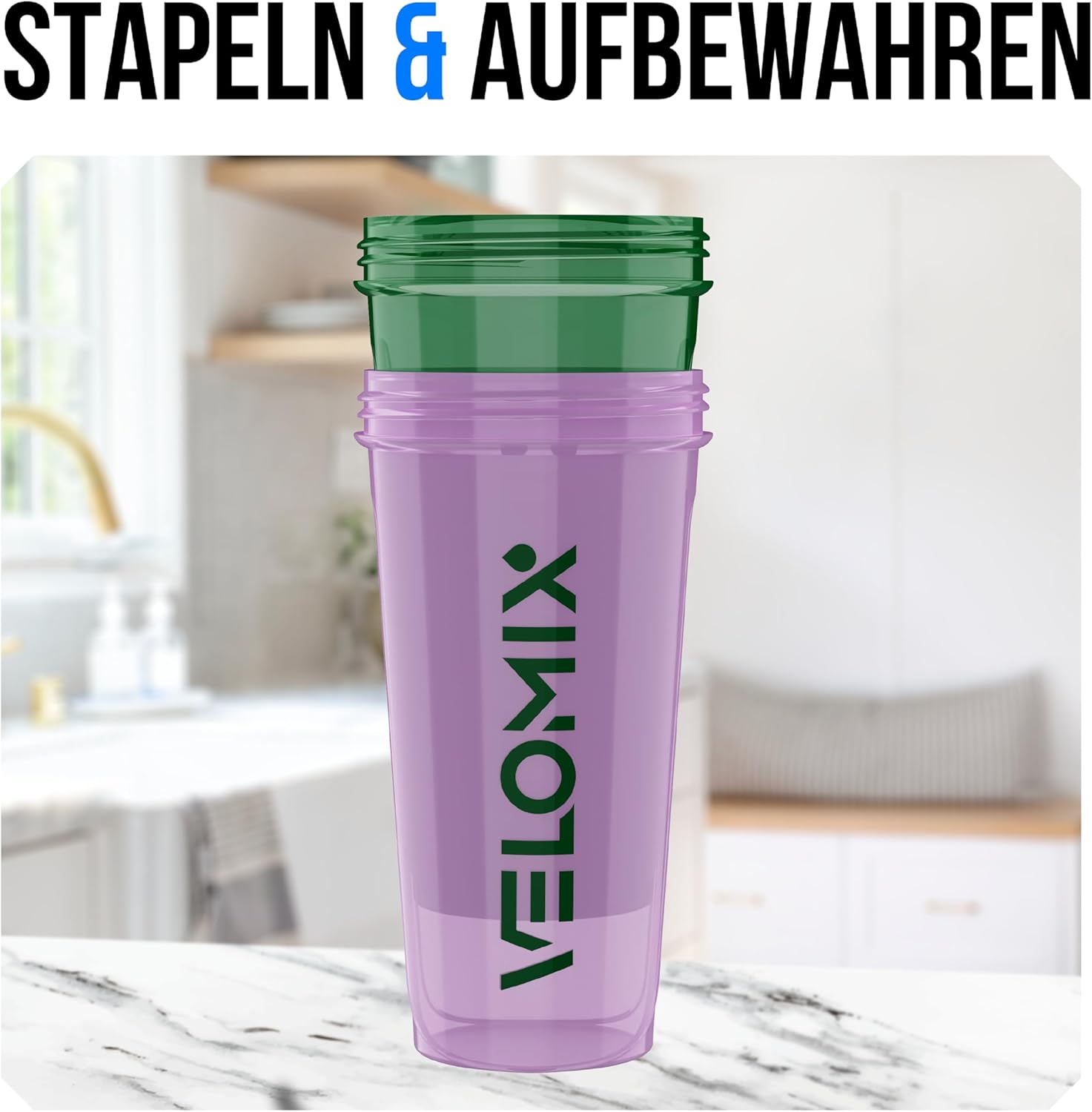 Thumbnail 5 de VELOMIX 2er-Set Proteinshaker (2× 828 ml) mit Drehverschluss, Skala & Kugeln – auslaufsicher