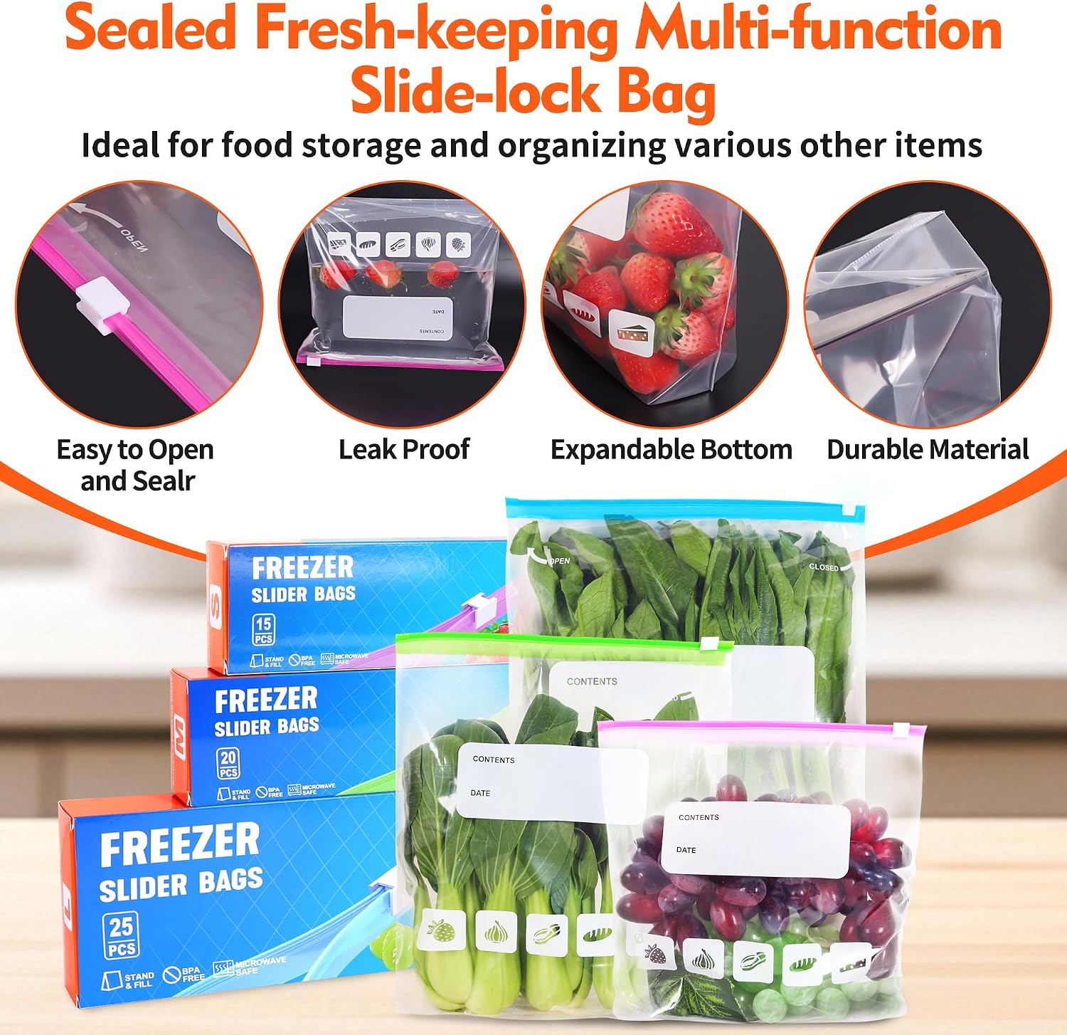 Thumbnail 3 de 60 Pack Reusable Ziplock Freezer Bags