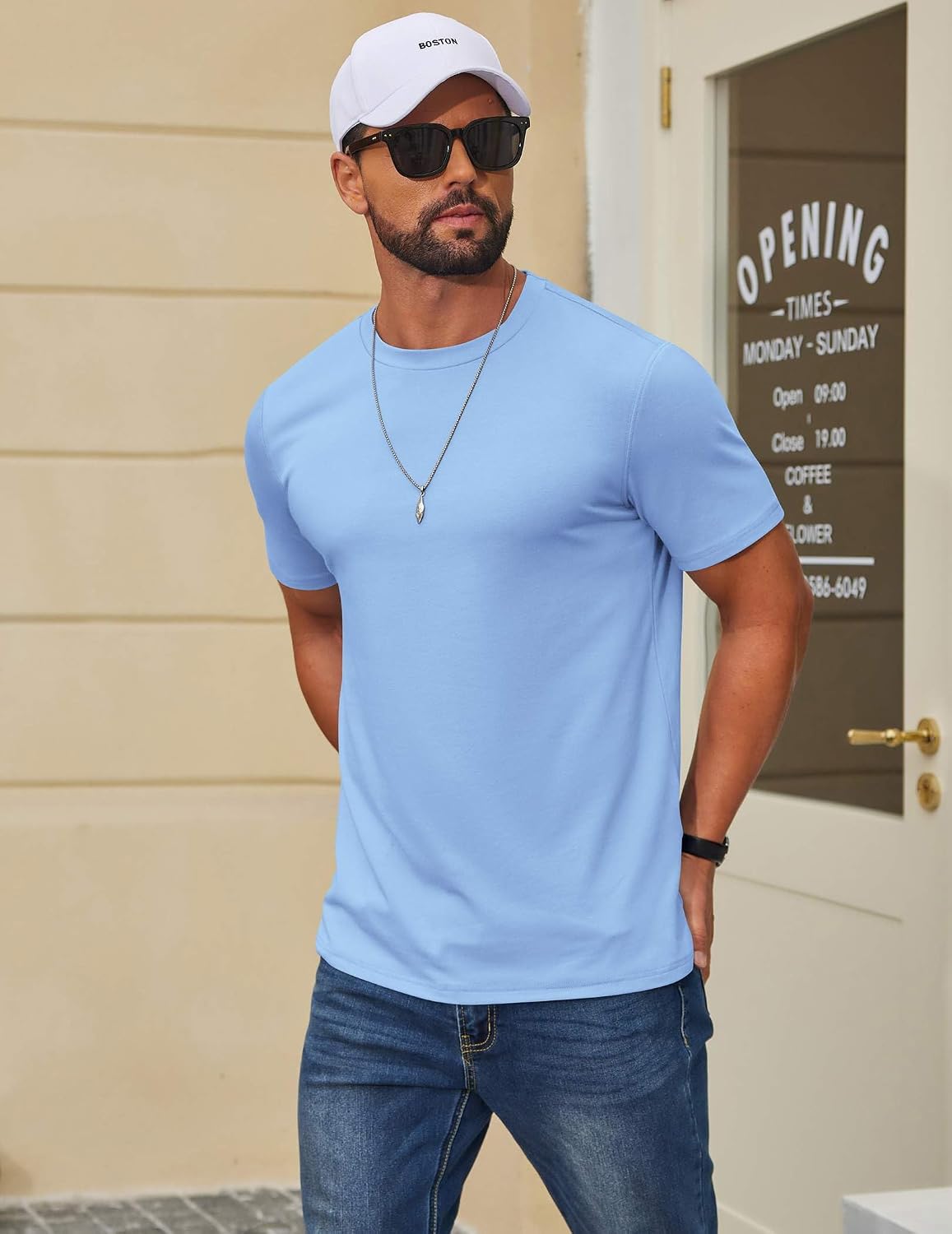 Detalle de COOFANDY Men's Short Sleeve Cotton-Blend Tee: Versatile Everyday Crew Neck