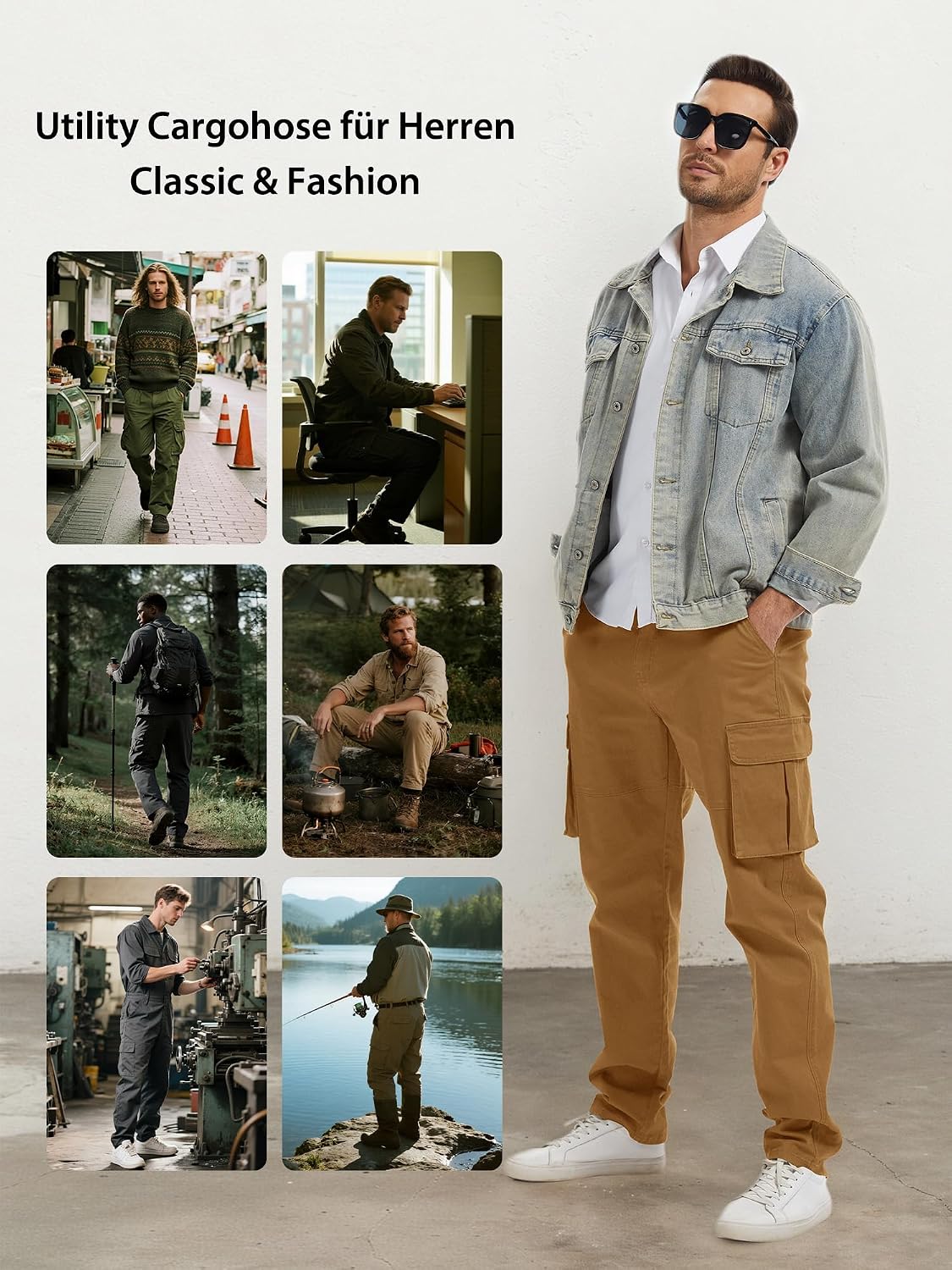 Thumbnail 5 de Breampot Herren Cargohose aus Baumwolle im Chino-Style – 6 Taschen für Freizeit, Outdoor & Arbeit