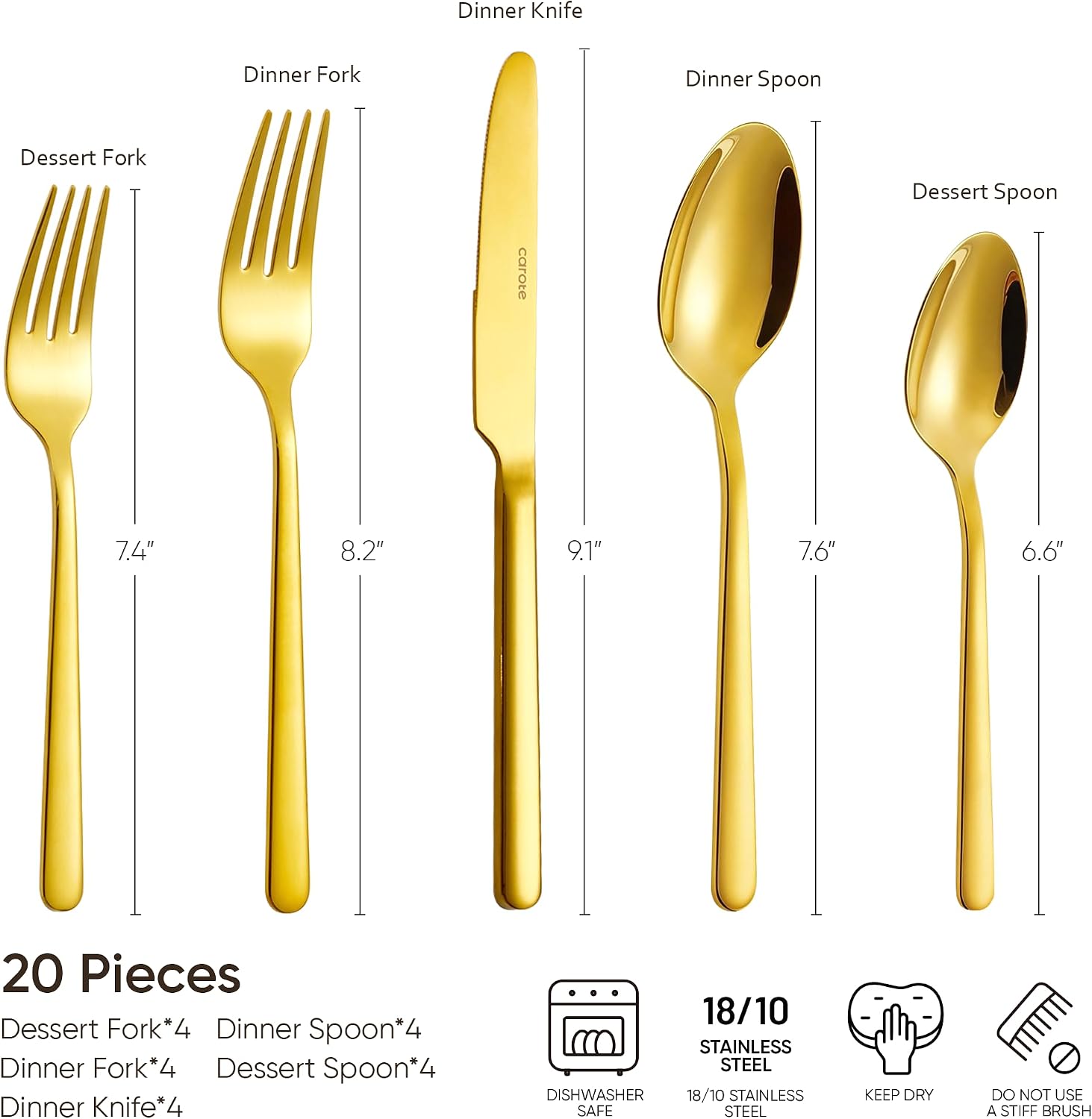 Detalle de CAROTE 20-Piece 18/10 Stainless Steel Flatware Set for 4