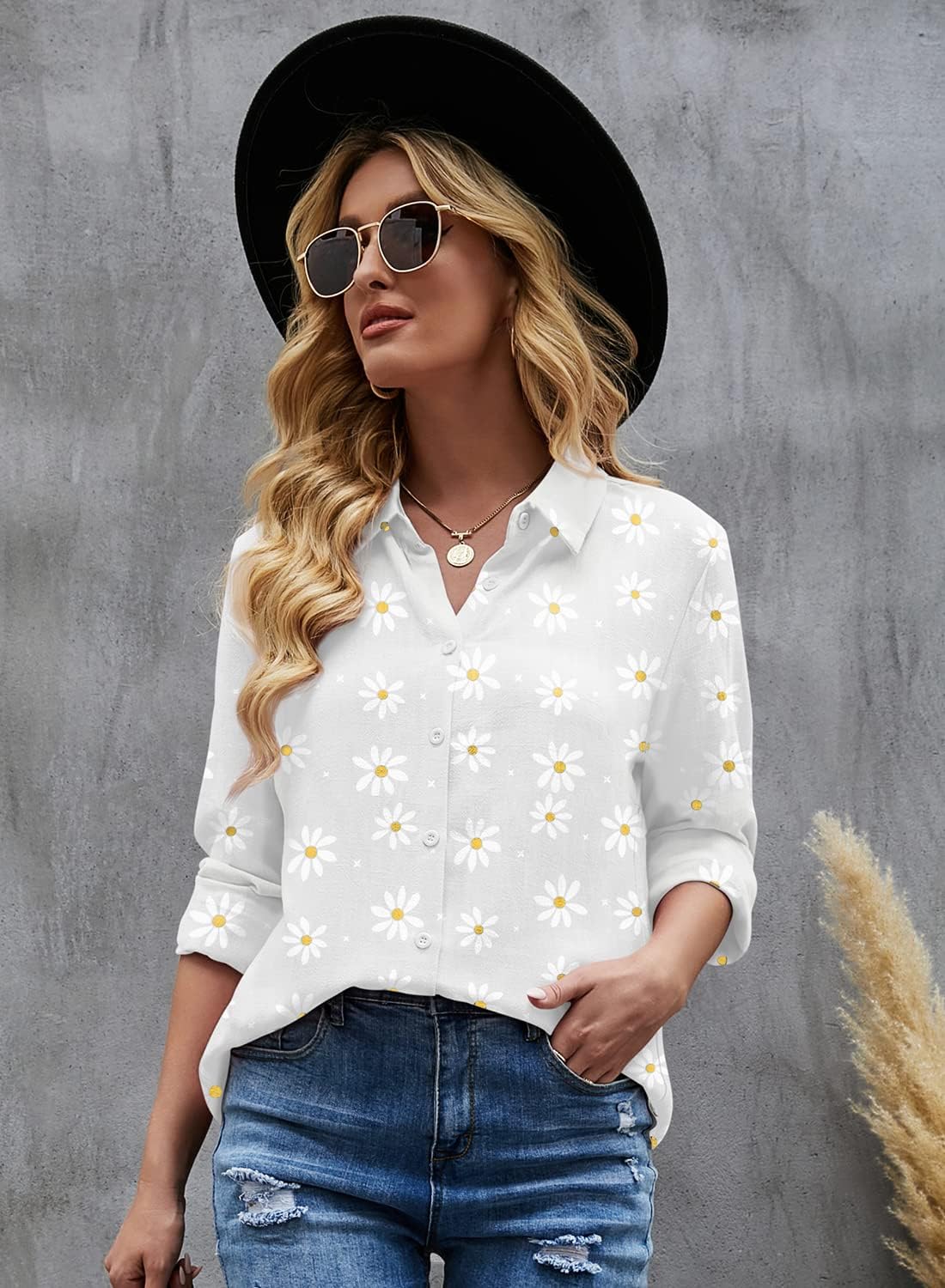 Thumbnail 6 de Livonmone women’s casual long-sleeve V-neck button-down tunic blouse