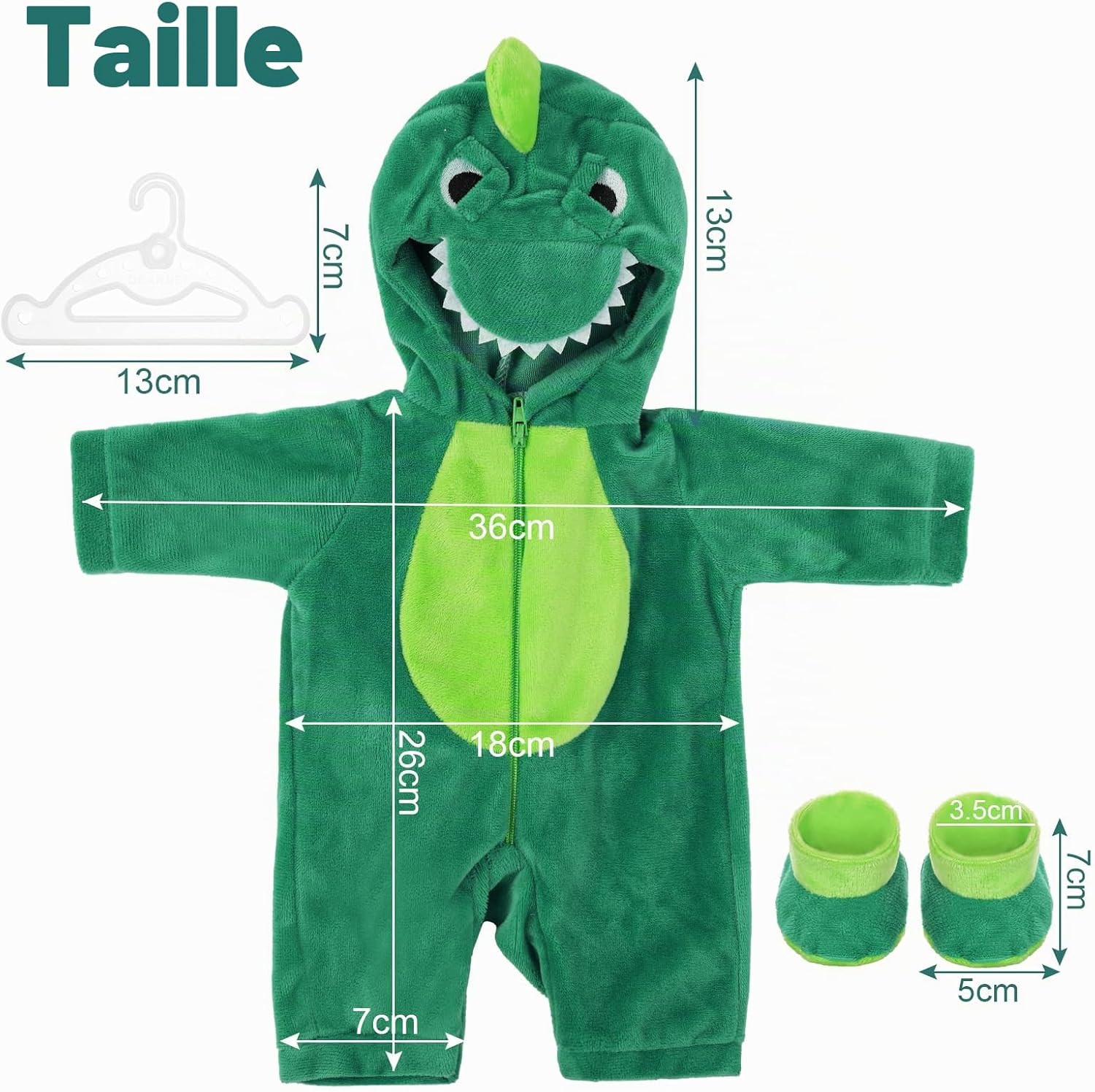 Detalle 2 de Aolso EUV8-LTY-GKL-FBA poppenkleding voor 35-45 cm, dinosaurusjumpsuit