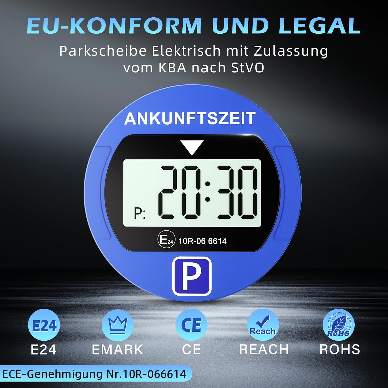 Detalle 2 de Warmfay® Elektronische Parkscheibe (KBA-zugelassen) mit 2 Displays, Nachtparkmodus und automatischer Zeiterkennung
