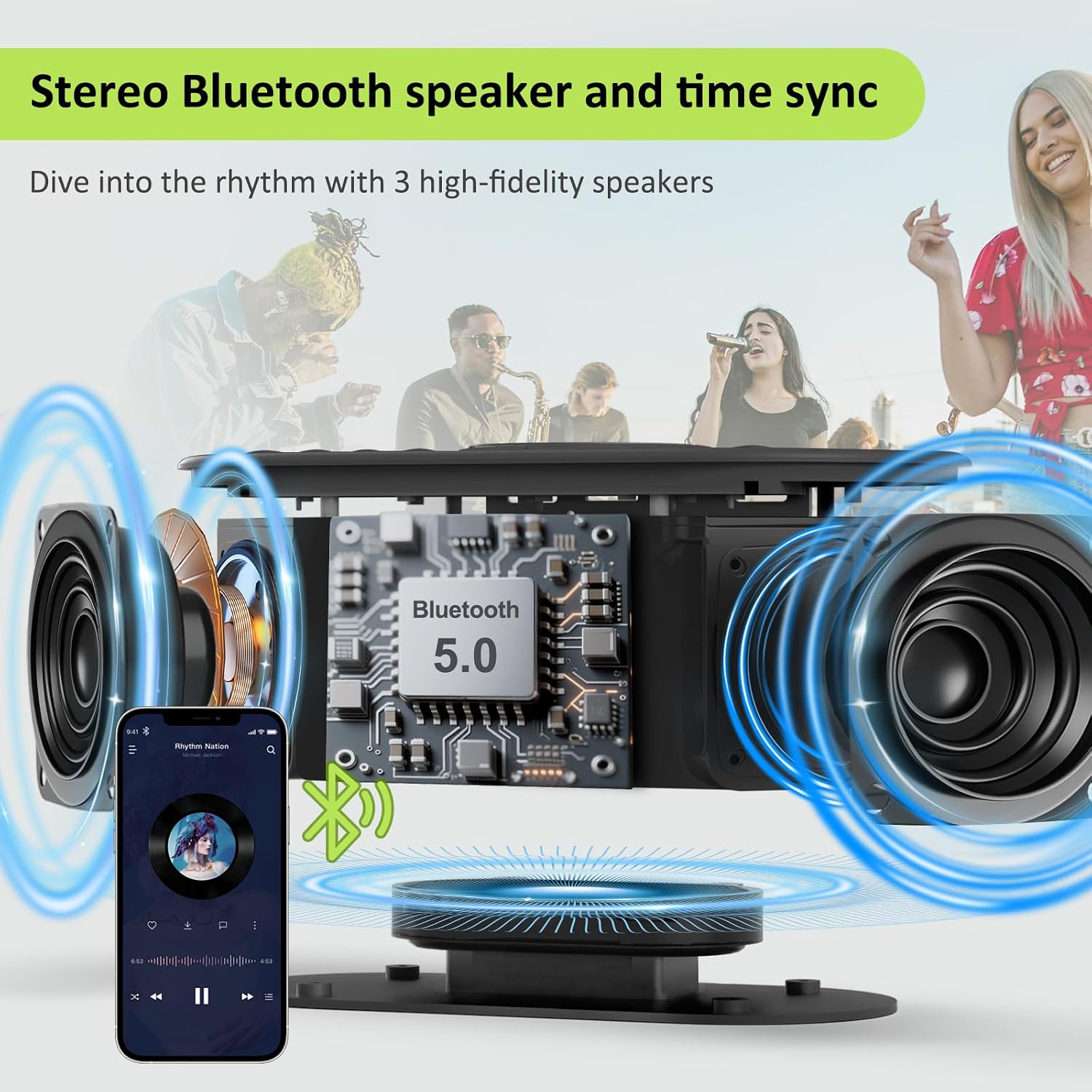Detalle 2 de DreamSky DS2266 Alarm Clock Radio with Wireless Charging, FM Radio and Bluetooth
