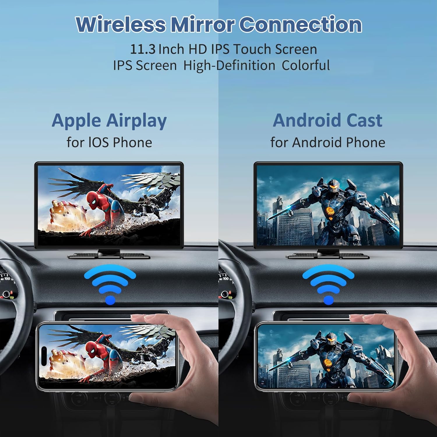 Detalle de Largest 11.3" Portable Carplay Screen with Wireless CarPlay/Android Auto and 4K Dash Cam