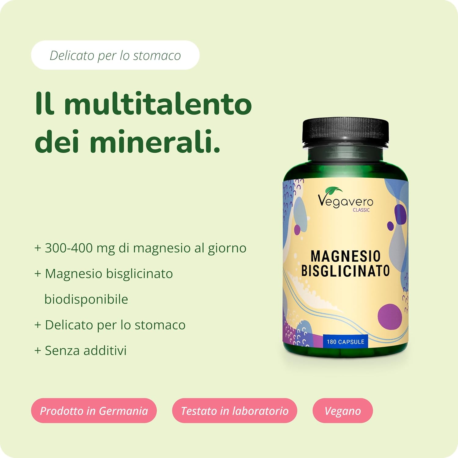 Thumbnail 1 de Vegavero Magnesio Bisglicinato 400 mg (magnesio chelato) – 180 capsule